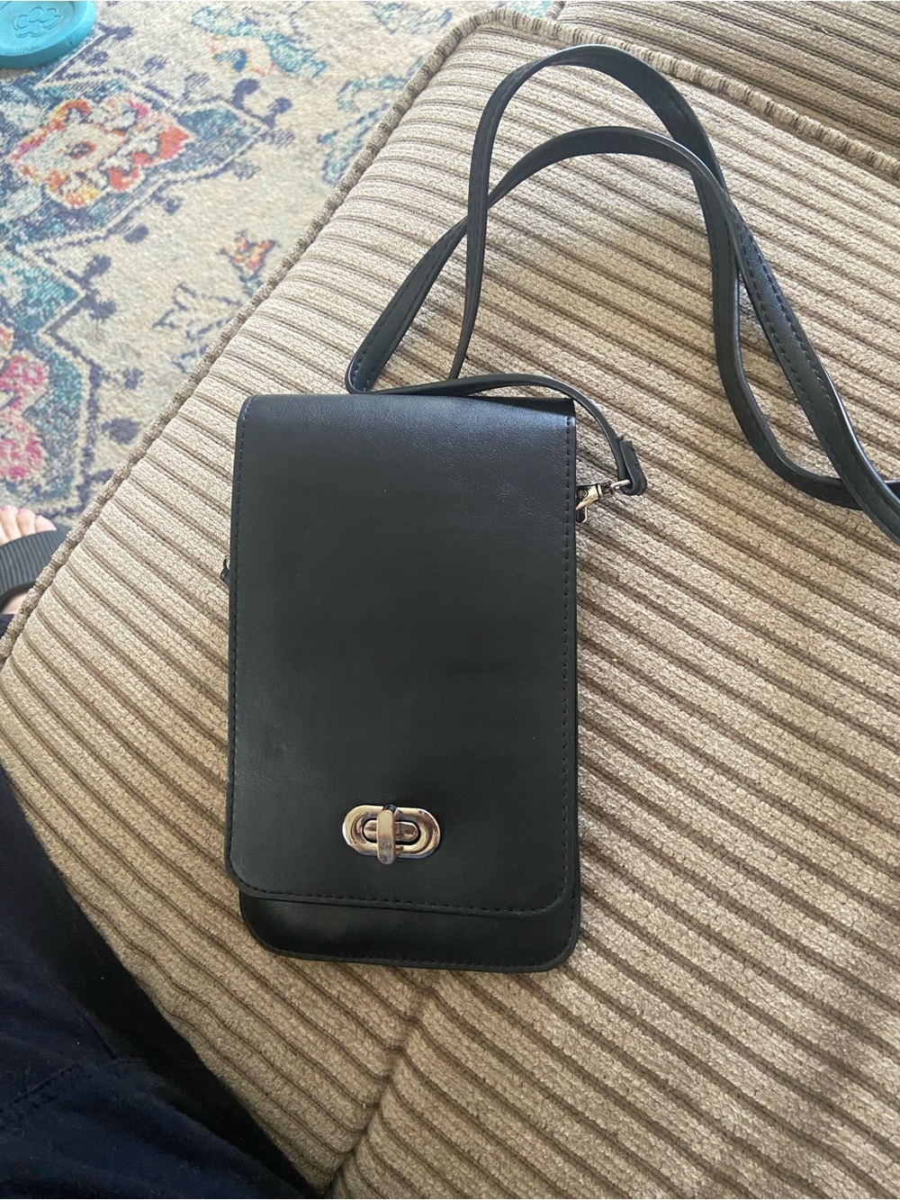 Black Leather Crossbody Wristlet Clutch with Turn-Lock